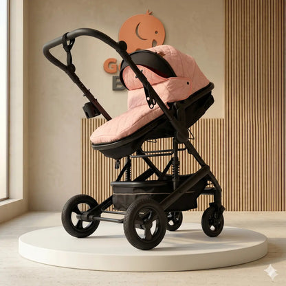 Coche Moisés Roma 2 en 1: Todoterreno Negro Mate con Suspensión Reforzada, Textura Quilt y Chasis de Alta Capacidad