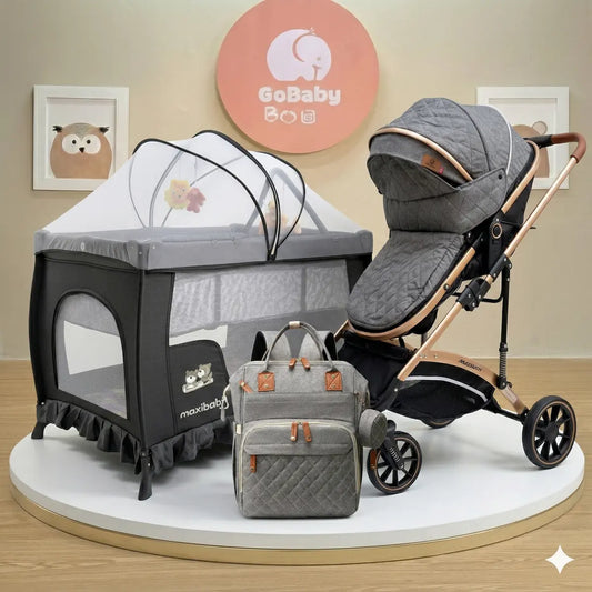 Combo Jumpy Maxibaby 5-en-1: Coche Moisés Ultra-Ligero, Corral Colecho y Set de Viaje Completo