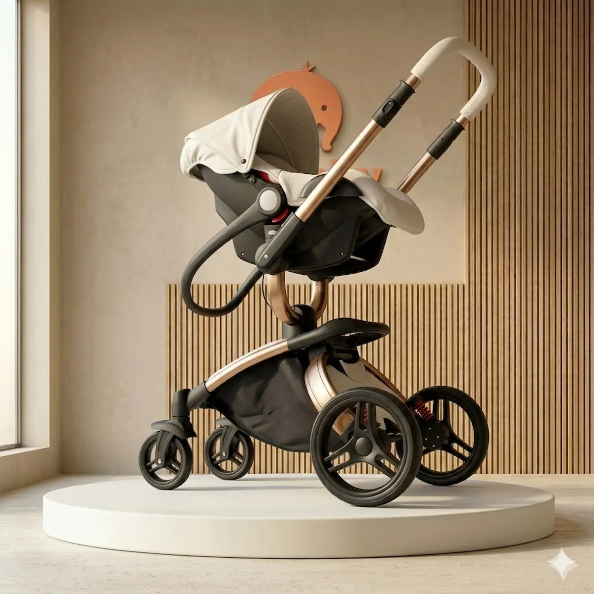 Coche Moisés Aulon 360 "The Masterpiece": Sistema de Viaje Aerodinámico con Giro 360°, Portabebé de Lujo y Chasis Rose Gold