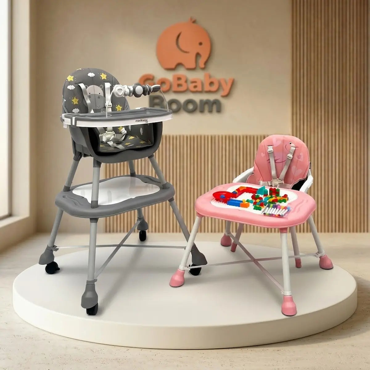Silla Comedor e Interactive Play Station 3-en-1 - Comedor y Escritorio Creativo | GoBaby Boom